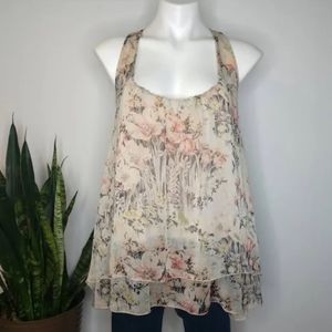 Y2K West Kei Trapeze Style Nuetral Floral Tank Top